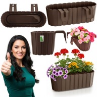 DONICZKA WISZĄCA BALKONOWA PLASTIKOWA NA BALUSTRADĘ PODŁUŻNA BRĄZOWA