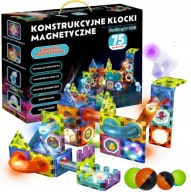 KLOCKI MAGNETYCZNE KONSTRUKCYJNE ŚWIECĄCY TOR EDUKACYJNE DLA DZIECI 75 elem