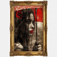 Kobieta z czerwonym parasolem abstrakcja obraz na płótnie 58x85 do salonu