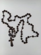 Ozdobny różaniec z Lourdes we Francji - rzeźb z drewna - vintage Duży 1,3m