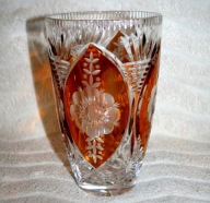 DUŻY KRYSZTAŁ WAZON KRYSZTAŁOWY SZKŁO VINTAGE GLAMOUR BURSZTYNOWY PIĘKNY !!