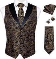 L XL Krawat i Elegancka Męska Kamizelka złota czarna