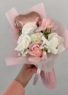 Bukiet kwiatów mydlanych z balonem na Komunię róż