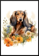 A2 PLAKAT PIES W KWIATACH RASA JAMNIK