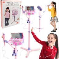 ZESTAW KARAOKE DLA DZIECI ODTWARZACZ MP3 MIKROFON STATYW NA PREZENT RÓŻOWY