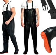 Wodery rybackie PVC z szelkami – spodniobuty wędkarskie rozmiar 43