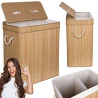 Bambusowy Kosz Pojemnik Na Pranie Dwukomorowy Duży Z Pokrywą 100L Naturalny