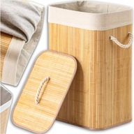 KOSZ BAMBUSOWY NA PRANIE BIELIZNĘ ZABAWKI Z POKRYWĄ POJEMNIK DUŻY 72L KUFER
