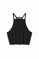 Czarny prążkowany krótki top halter na ramiączkach Gina Tricot L basic