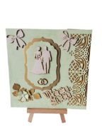 Kartki Pamiątka Ślub Para Młoda W Ramkach K4 Zieleń - Złoto