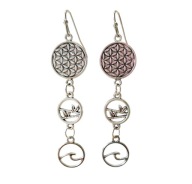 Kolczyki z japońską falą, bambusem i wzorem haftu sashiko