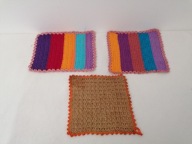 PRACA RĘCZNA SZYDEŁKO FOLKOWE UCHWYTY ŚCIERECZKI PODKŁADKI 3 szt. 24 x 20