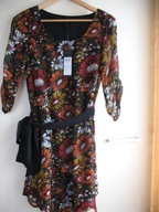 36 S / 38 M Vero Moda krótka sukienka tunika duże kwiaty kolory jesieni