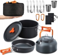 NACZYNIA TURYSTYCZNE GARNKI KOMPLET NACZYŃ GARNKÓW KEMPING ZESTAW XL 18w1