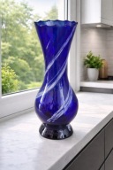 DUŻY WAZON KOBALTOWY PRL ,,Huta Szkła LAURA ''