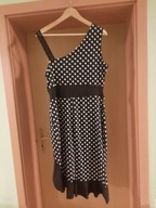 Sukienka 44 DRESSFO czarna/białe grochy z falbaną