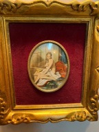 Antyczna miniatura w ozdobnej owalnej ramce - pocz XXw