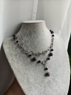 Naszyjnik - ametystowy - rękodzieło, stal nierdzewna