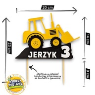 Topper na tort KOPARKA żółta z IMIENIEM i WIEKIEM dziecka. Dekoracja tortu