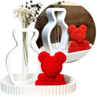 ZESTAW DEKORACYJNY WAZON Z FIOLKĄ + MIŚ Z RÓŻ + TACKA BIAŁA WALENTYNKI MAMA