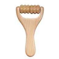 Drewniany masażer wałek roller z rączką do masażu ciała, akupresury