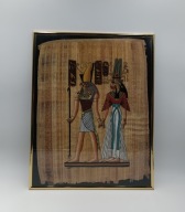 Papirus z Egiptu - bardzo ładny w przeszklonej złotej ramce - Duzy 51cm