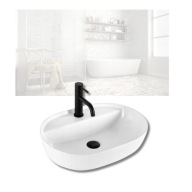 UMYWALKA CERAMICZNA NABLATOWA OWALNA BIAŁA Z OTWOREM NA BATERIĘ REA AURA 51