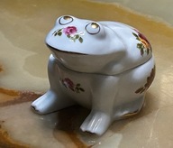 SYGNOWANA PORCELANOWA ŻABKA RÓŻE COTTAGE ROSE FINE BONE PUZDRO POKRYWA