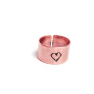 Regulowany pierścionek - obrączka z miedzi, serce.