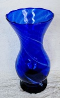 WAZON SZKLANY KOBALTOWY RĘCZNIE DMUCHANE SZKŁO HUTA SZKŁA LAURA PRL VINTAGE