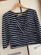 36 S marynarka krótka biało czarne paski złote guziki blazer cropped