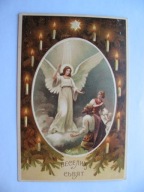 WESOŁYCH SWIĄT BOŻE NARODZENIE ANIOŁ NAPISY CYRYLICĄ przedwojenna POCZTÓWKA