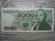 BANKNOT PRL 5000 ZŁOTYCH 1988 ROK FRYDERYK CHOPIN
