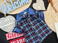 Baby - koszula krateczka , wstawki ala jeans r 74
