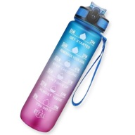 Sportowy Bidon na Wodę 1L ze Słomką Butelka z Miarką Motywacyjny Niebieski