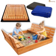 PIASKOWNICA ZAMYKANA DREWNIANA DLA DZIECI DO OGRODU DUŻA Z ŁAWECZKAMI