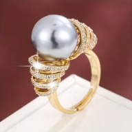 PIERŚCIONEK pozłacany perła cyrkonia klasyczny biuro bal impreza dodatek
