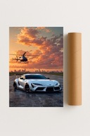 Plakat bez ramy 30x40 cm Toyota Supra z Helikopterem | Pomysł na Prezent