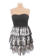 GORSETOWA CZARNA SUKIENKA KORONKA FALBANY 38 M