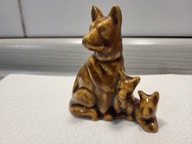 STARA PIĘKNA FIGURKA CERAMICZNA = OWCZAREK NIEMIECKI z MŁODYMI