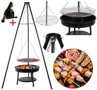 Grill węglowy przenośny stalowy z regulacją rusztu 80x80x152 cm