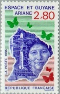 Francja 1995 Znaczek 3082 ** Gujana rakieta kosmos motyle mapa