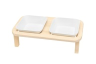 Drewniana podstawka z miseczkami ceramicznymi dla psa / kota