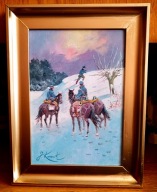 UŁAŃSKI ZWIAD- OBRAZ OLEJNY NA PŁÓTNIE-J.KOSSAK 28X36