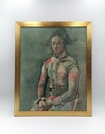 Obraz na potnie - vintage - reprodukcja Siedzący arlekin - Pablo Picasso