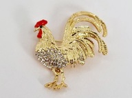 FAJNA POZŁACANA BROSZKA EMALIA CYRKONIE KOGUT