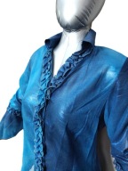 Elegancka połyskująca koszula z ozdobną falbanką wzdłuż dekoltu, r. XL
