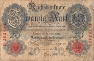 Niemcy 20 Marek 1906 Wilhelm II Reichsbanknote 6 cyfr I wydanie