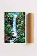 Plakat bez ramy 21x30cm Dziki Wodospad Dżungla Tropiki Natura Egzotyka