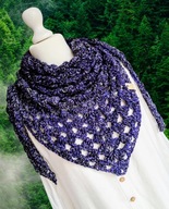 CIEPŁA MIĘKKA SZYDEŁKOWA CHUSTA WEŁNA MERINO_MELANŻ GRANATOWO/FIOLETOWY